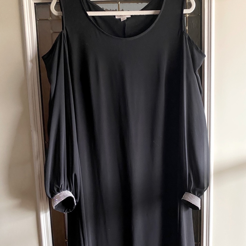 Diamond cuff, sheer sleeve, shoulder cut out dress